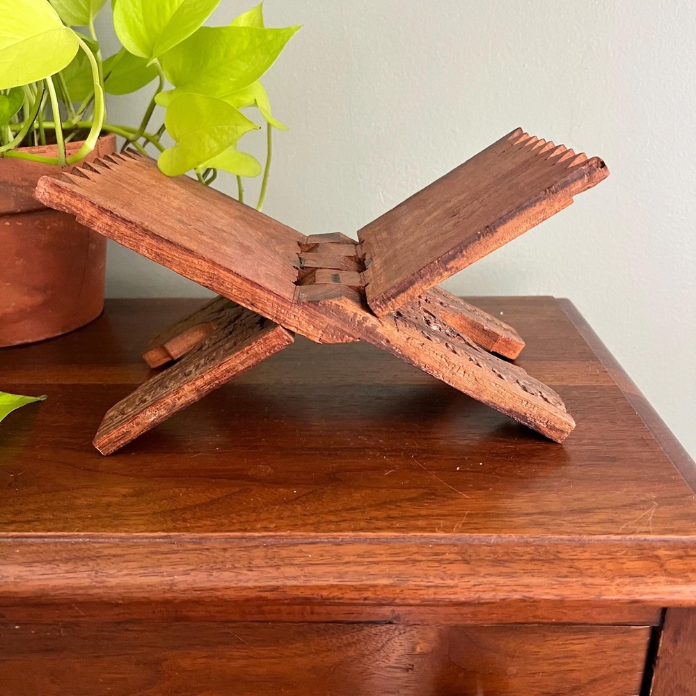 Hand Carved Wooden Folding Book Stand  India Carved Wood 9 Inch Display Stand |